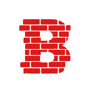 A large red brick letter B. The letter is constructed from numerous small red bricks, giving it a textured and dimensional appearance. suitable for use in various creative projects, such as graphic