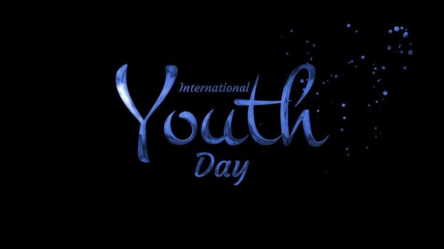 International youth day logo with blue glowing text on a dark background, ideal for digital marketing campaigns celebrating young people worldwide.