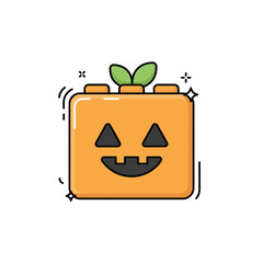 Square shaped halloween pumpkin block toy character with green leaf stem and spooky carved face for festive seasonal projects © Hasan