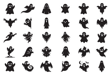 Obraz premium Set of spooky halloween ghost silhouettes with various scary expressions and poses