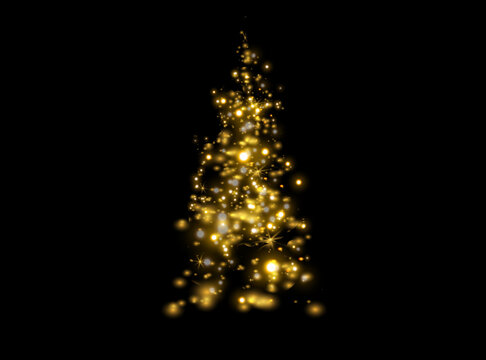 Glowing Christmas Tree Made of Golden Lights and Sparkling Particles.