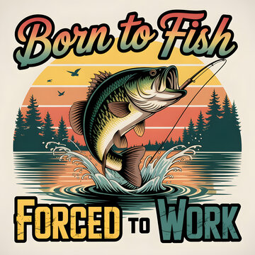 Vintage fishing illustration featuring a leaping bass and American flag
