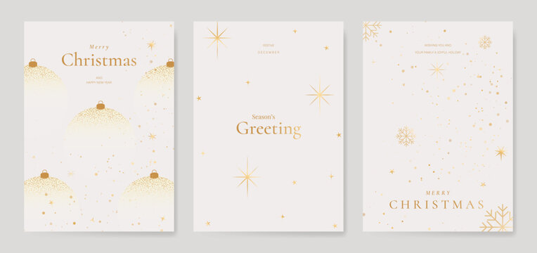 White Christmas and Happy New Year card vector. Winter Star ,Night  sky, leaves branch, snow flake with gold foil texture on white background. Illustration for cover, print, poster, invitation.