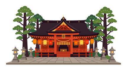 Obraz premium Traditional Japanese shrine illuminated with hanging lanterns