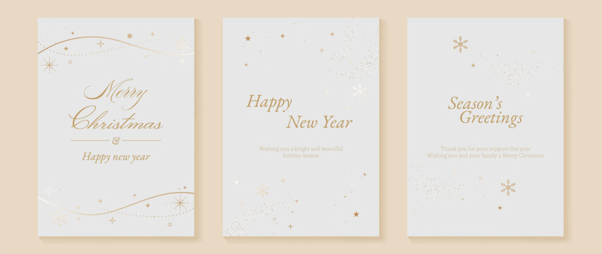 White Christmas and Happy New Year card vector. Winter Star ,Night  sky, leaves branch, snow flake with gold foil texture on white background. Illustration for cover, print, poster, invitation.