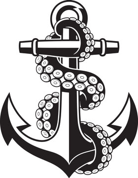 Nautical anchor with giant octopus tentacles wrapped around metal frame vector marine tattoo design