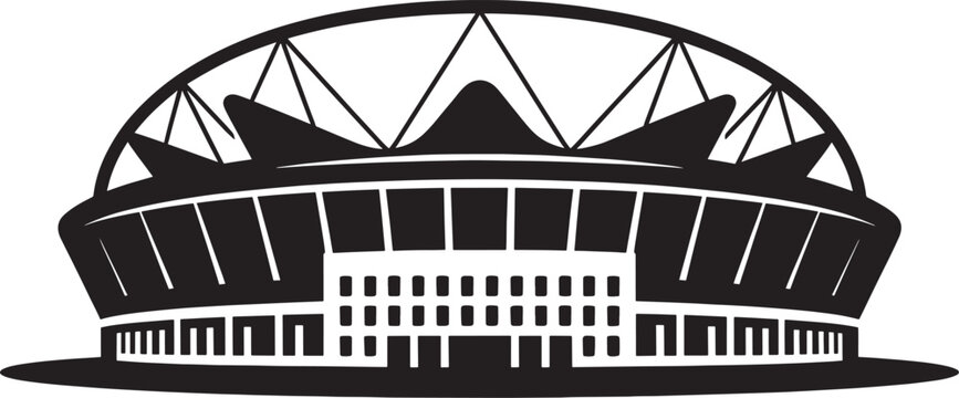 Modern stadium exterior with arched roof and seating structure vector graphic.