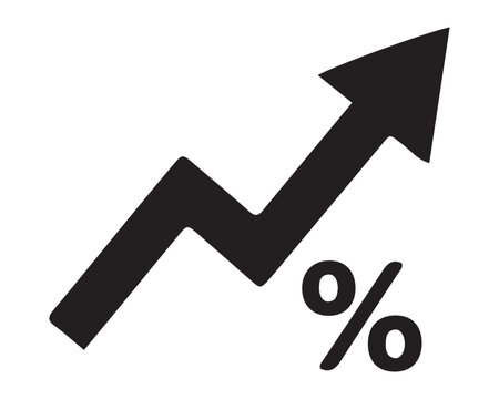 Black growth chart graph icon with upward trending arrow and percentage sign representing financial success business growth success trend investment return profit increase economy chart business