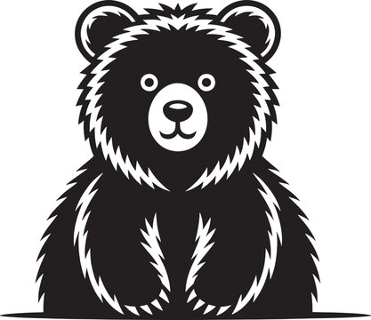 Stylized black bear illustration with fluffy fur details and cute face representing wild animals and nature.