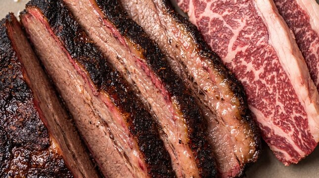Juicy homemade smoked barbecue beef brisket slices