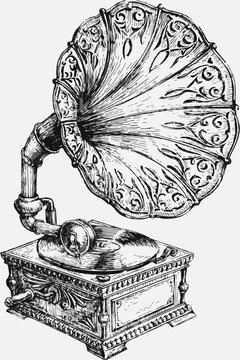 Vintage gramophone player with vinyl record vector illustration retro player antique phonograph music player