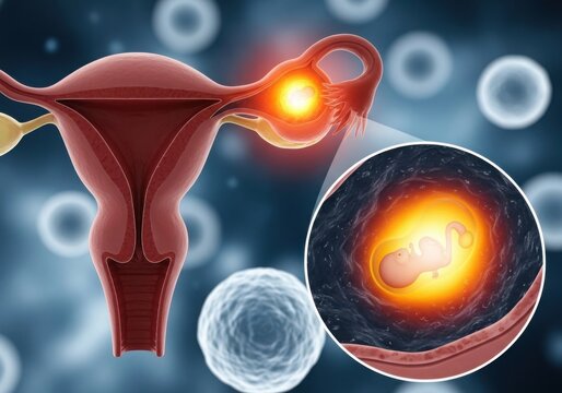 Uterus and ovulation process with egg cells isolated on white background