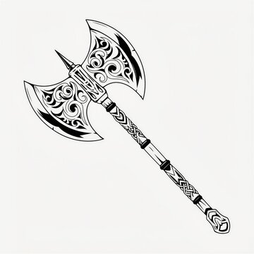 Black and White Medieval Axe Illustration