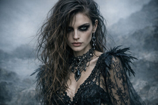 Edgy Gothic Fashion Model on Runway
