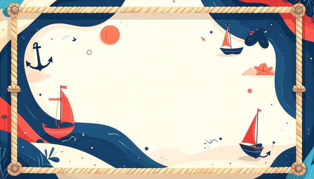 Nautical rope border frame with sailboats and anchor