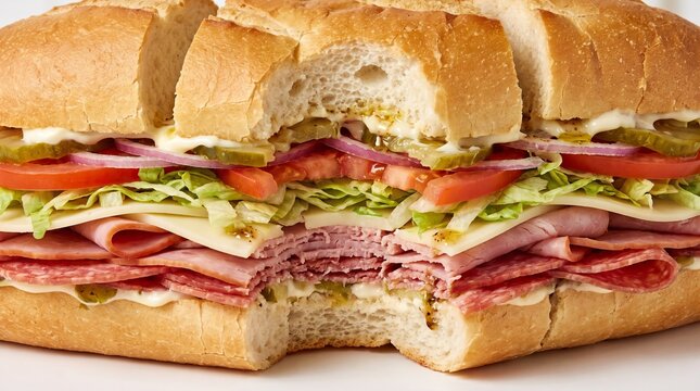 Juicy submarine sandwich with a bite mark