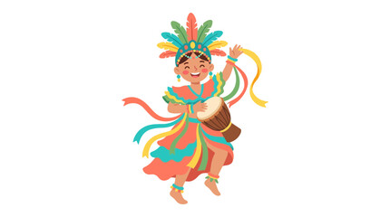 Fototapeta premium Cartoon character in colorful festive carnival costume dancing.
