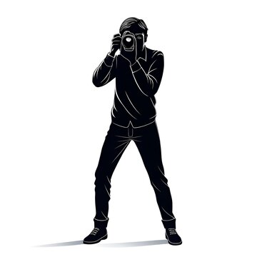 Professional Photographer Silhouette Holding Camera Taking Photo Vector Illustration