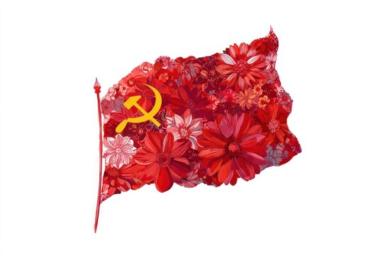 Floral communist flag illustration.