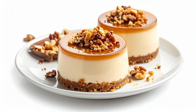 baked creme caramel flan desserts topped with nuts and syrup