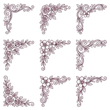 Elegant floral scrollwork decorative corner elements collection