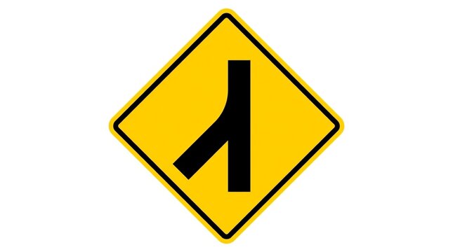 Professional safety icon warning of traffic merging from the right onto the main lane.