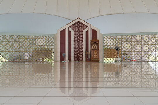 Interior View of a Modern Mosque Mihrab with semi outdoor roster pattern