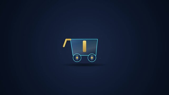 Minimalist digital shopping cart icon with glowing neon lines on dark background