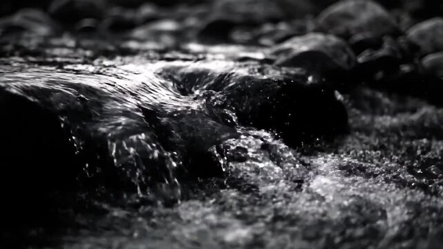 Close-up of gurgling water in a stream, close-up of water flowing over stones