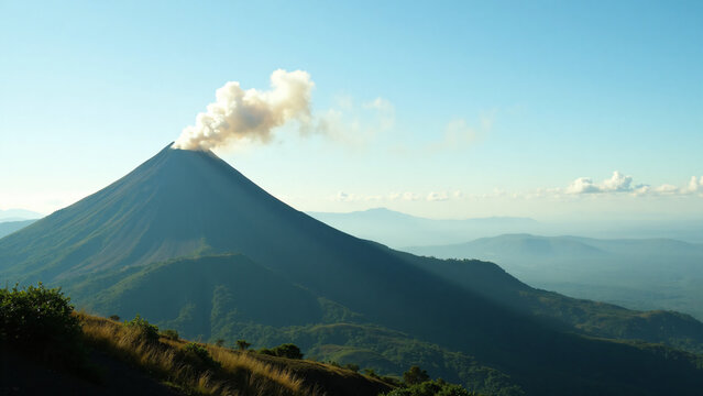 Volcano Smoke Over Rolling Hills Copy Space Background