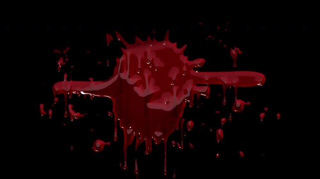 dripping red blood splatter , footage 4k for editing video in black background