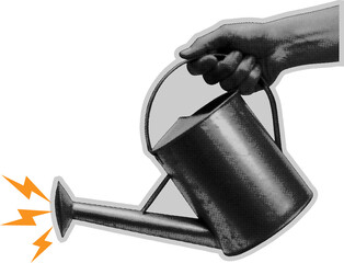 Watering Can with Human Hand PNG, Realistic Garden Watering Container with Long Spout Isolated on Transparent Background © All
