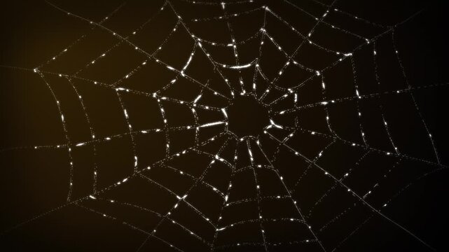 3D animation of a glistening silky spider web breathing and bulging on a dark grainy background abstract horror themed visual effects and spooky motion graphics design with a orange colour gradient