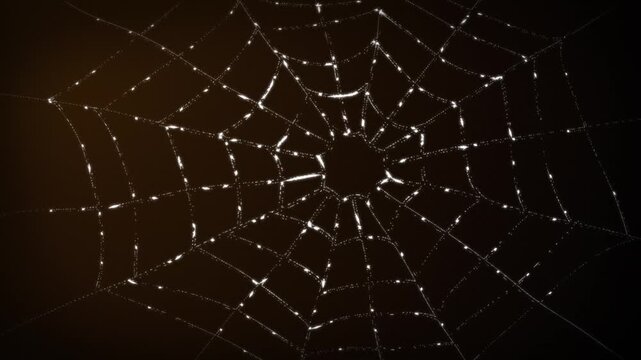 3D animation of a glistening silky spider web breathing and bulging on a dark grainy background abstract horror themed visual effects and spooky motion graphics design with a brown colour gradient