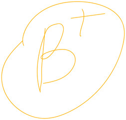 Amber Hand-Drawn B Plus Grade Mark with Circle Transparent PNG © Hela