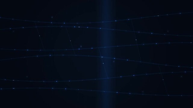 Abstract digital background with glowing blue lines and data points representing a dark futuristic network connection or technology grid