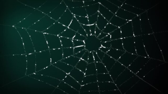 3D animation of a glistening silky spider web breathing and bulging on a dark grainy background abstract horror themed visual effects and spooky motion graphics design with aqua teal colour gradient