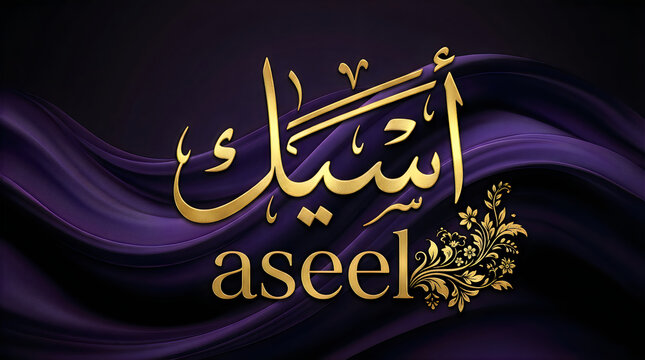Aseel name in arabic calligraphy with floral decoration