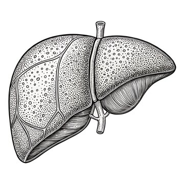Detailed anatomical illustration of the human liver with texture
