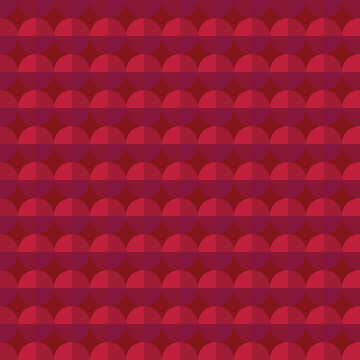 Seamless geometric pattern of split repeating circles in crimson red and burgundy tones. Chinese new year red round background. 