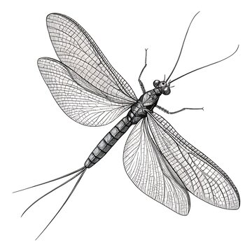 Detailed illustration of a mayfly insect with transparent wings