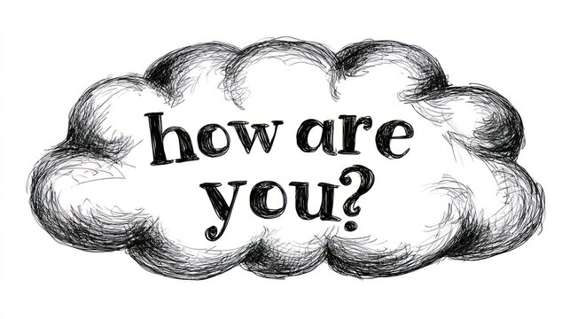 Hand drawn cloud speech bubble saying how are you