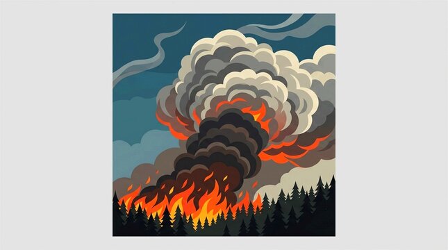 A massive pyrocumulus cloud forms over a forest fire, driven by the intense heat of the blaze.