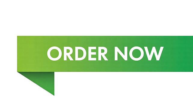 Green order now banner with promotional ribbon design isolated on white background