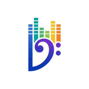 Abstract Music Logo with Bass Clef and Sound Wave Bars