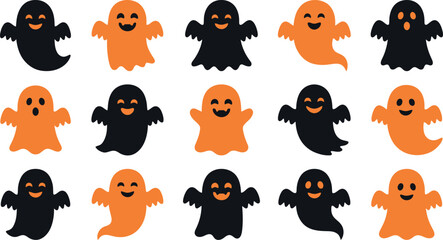Fototapeta premium Set of cute halloween ghosts with different expressions