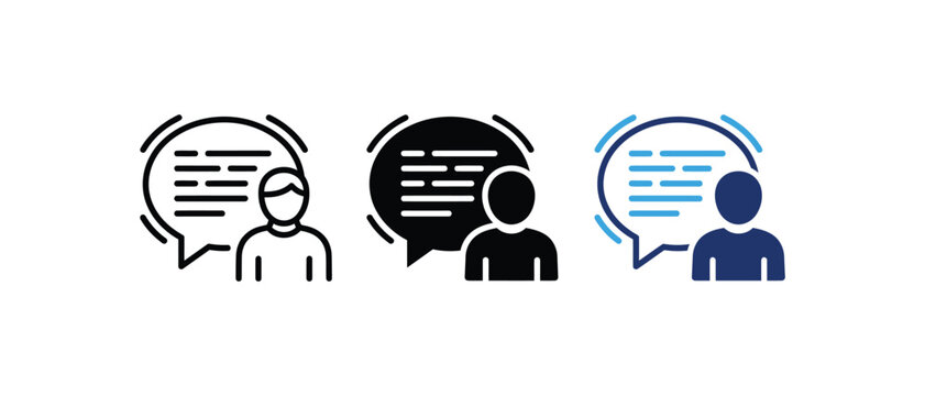 Customer testimonial speech bubble icon, user feedback and review symbol, client communication and opinion sign, discussion chat graphic. Vector illustration