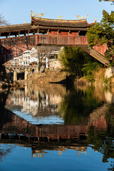 Fototapeta premium Beijianqiao Historic Bridge and Traditional Architecture, Taishun County, Wenzhou, China