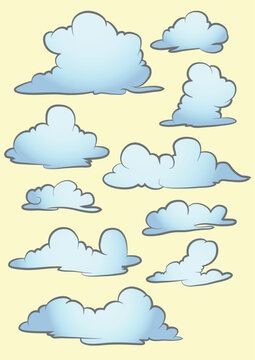 collection of various fluffy cloud shapes designed in a clean cartoon style