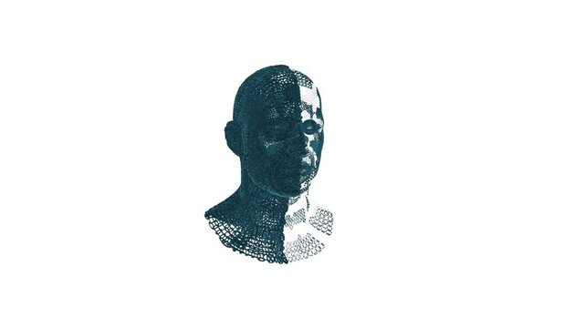 Binary numbers human head, illustrating Artificial Intelligence, against white, loop